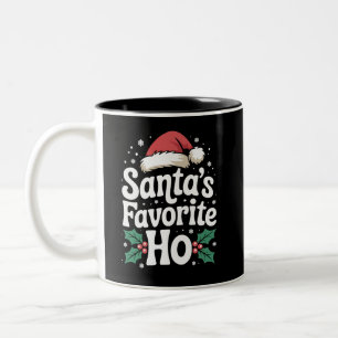 Funny Christmas Santa's Favourite Ho Naughty Pajam Two-Tone Coffee Mug