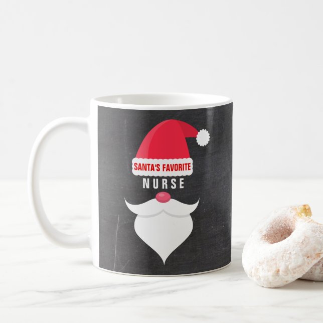Funny Christmas Santa's Favourite Nurse Custom Coffee Mug (With Donut)