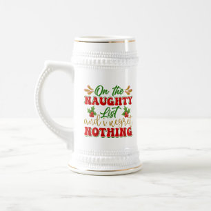 Funny Christmas Santa's list word art  Beer Stein
