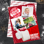 Funny Christmas Santa's Official Nice List | Photo Holiday Card<br><div class="desc">Show off the 'receipts' of your confirmed nice status with an adorably cute Christmas photo card with Santa himself giving the thumbs up on his nice list photo files. With a huge stamp of approval in the top left this funny three-photo holiday greeting card makes no mistake of who made...</div>