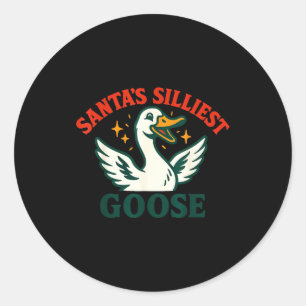Funny Christmas Santas Silliest Goose Humor  Classic Round Sticker