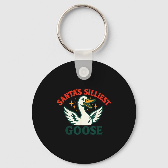 Funny Christmas Santas Silliest Goose Humor  Keychain (Front)