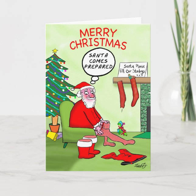 Funny Christmas Santa's Stockings Holiday Card (Front)