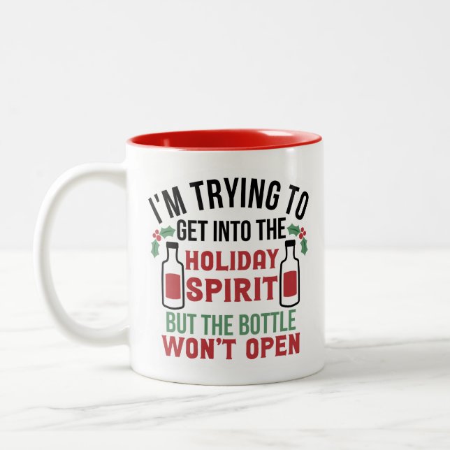 Funny Christmas Saying Holiday Coffee Tea Two-Tone Coffee Mug (Left)