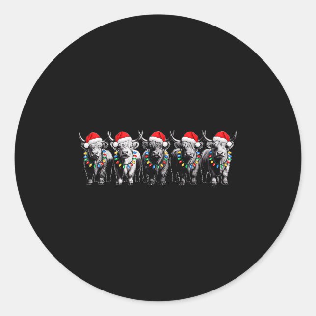 Funny Christmas Scottish Highland Cow Xmas Farm An Classic Round Sticker (Front)