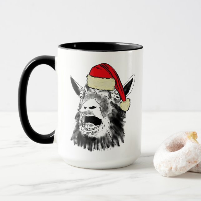 Funny Christmas Screaming Goat Drawing Mug (With Donut)