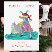 Funny Christmas Screaming Goat Wearing a Santa Hat