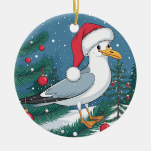 Funny Christmas Seagull Chip - Christmas Seagull Ceramic Ornament