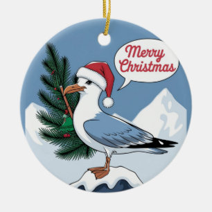 Funny Christmas Seagull Chip - Christmas Seagull Ceramic Ornament