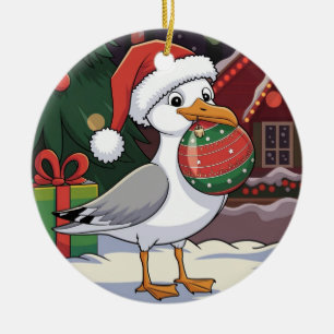 Funny Christmas Seagull Chip - Christmas Seagull Ceramic Ornament