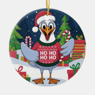 Funny Christmas Seagull Chip - Christmas Seagull Ceramic Ornament
