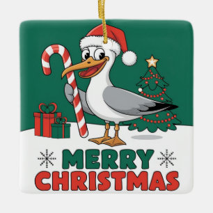 Funny Christmas Seagull Chip - Christmas Seagull Ceramic Ornament