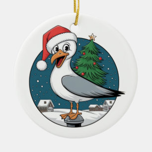 Funny Christmas Seagull Chip - Christmas Seagull Ceramic Ornament