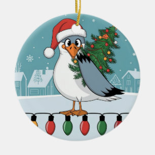 Funny Christmas Seagull Chip - Christmas Seagull Ceramic Ornament