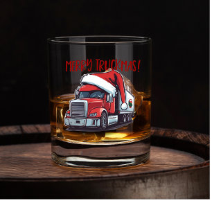 Funny Christmas Semi Transport Truck Truckmas Whiskey Glass
