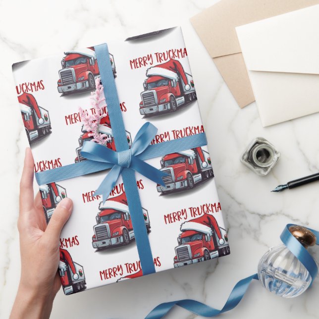 Funny Christmas Semi Transport Truck Truckmas Wrapping Paper (Gifting)