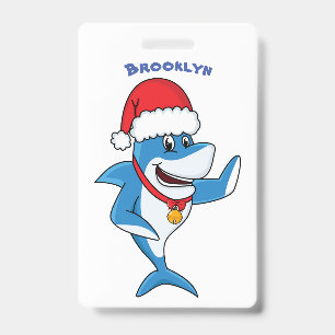 Funny Christmas shark cartoon illustration Badge