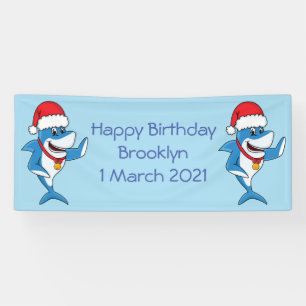 Funny Christmas shark cartoon illustration Banner