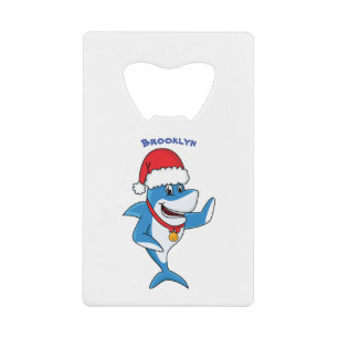 Funny Christmas shark cartoon illustration Credit Card Bottle Opener