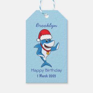 Funny Christmas shark cartoon illustration Gift Tags