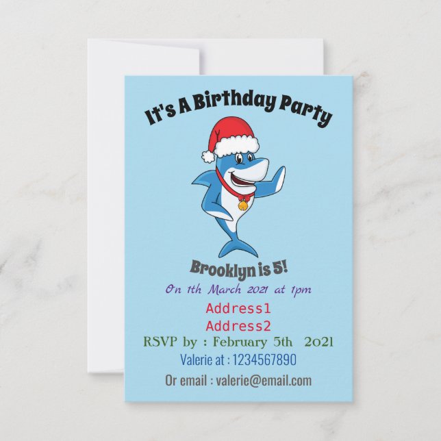 Funny Christmas shark cartoon illustration Invitation (Front)