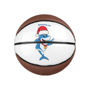 Funny Christmas shark cartoon illustration Mini Basketball