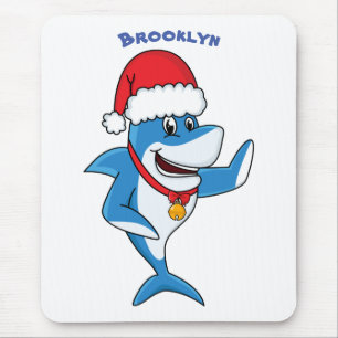 Funny Christmas shark cartoon illustration Mouse Pad