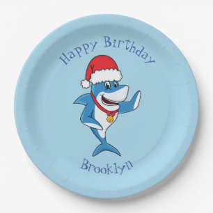 Funny Christmas shark cartoon illustration Paper Plate