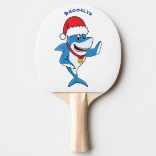 Funny Christmas shark cartoon illustration Ping Pong Paddle