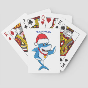 Funny Christmas shark cartoon illustration Playing Cards