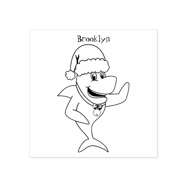 Funny Christmas shark cartoon illustration Rubber Stamp (Imprint)