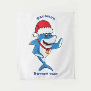Funny Christmas shark cartoon illustration Tapestry