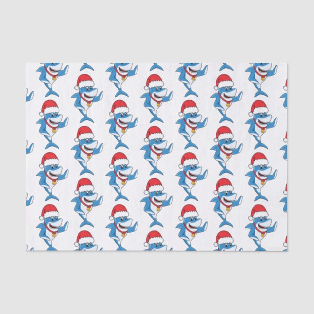 Funny Christmas shark cartoon illustration Tissue Paper (Front)