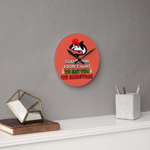 funny christmas shark cute round clock