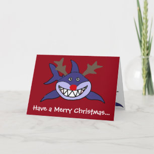 Funny Christmas Shark Reindeer Holiday Card