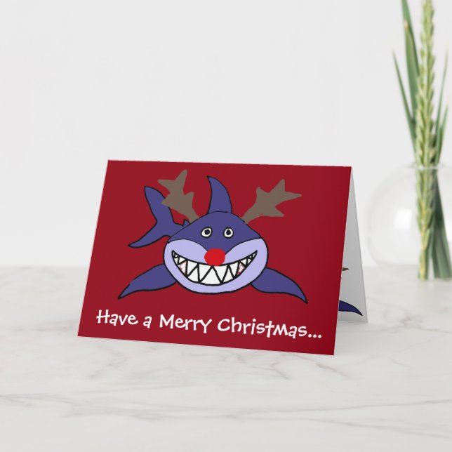 Funny Christmas Shark Reindeer Holiday Card (Front)