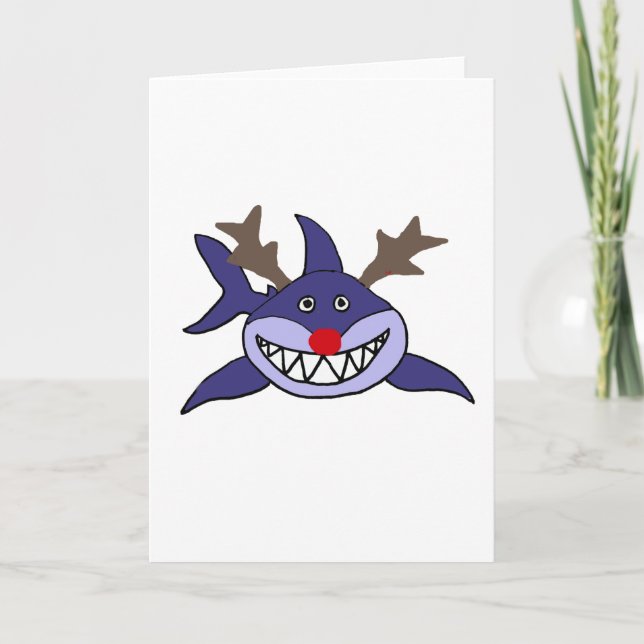 Funny Christmas Shark Reindeer Holiday Card (Front)