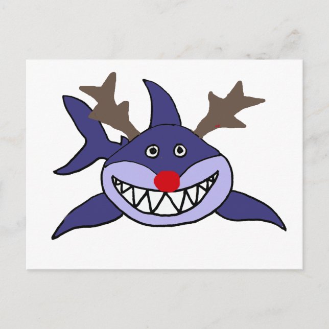Funny Christmas Shark Reindeer Holiday Postcard (Front)