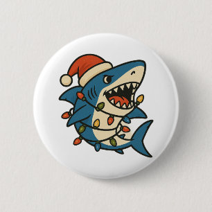 Funny Christmas Shark Santa Hat 2 Inch Round Button