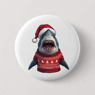 Funny Christmas Shark Ugly Sweater T-Shirt  2 Inch Round Button