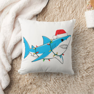 Funny Christmas Shark with Santa Hat Design Throw Pillow