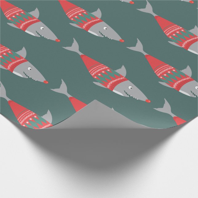 Funny Christmas Shark Wrapping Paper (Corner)