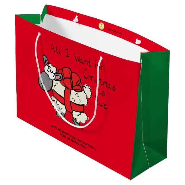 Funny Christmas Sheep Cartoon Large Gift Bag (Back Angled)