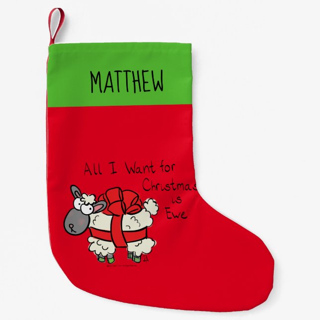 Funny Christmas Sheep Cartoon Small Christmas Stocking (Front)