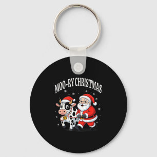 Funny Christmas Shirts - Cow Moo-ry Xmas Santa  Keychain
