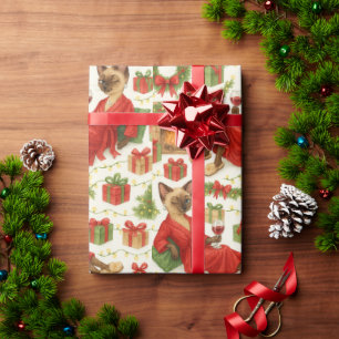 Funny Christmas Siamese Cat Pattern Holiday Chaos Wrapping Paper