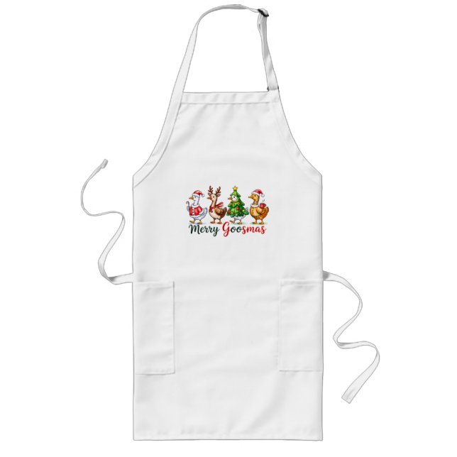 Funny Christmas Silly Goose Long Apron (Front)