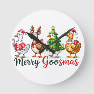 Funny Christmas Silly Goose Round Clock