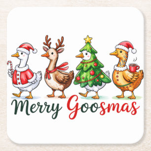 Funny Christmas Silly Goose Square Paper Coaster