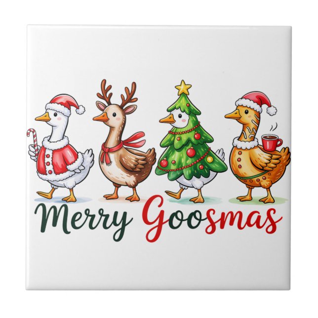 Funny Christmas Silly Goose Tile (Front)